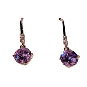 New In Box Vintage Deadstock Lavender Round Cut Cubic Zirconia Dangle Earrings